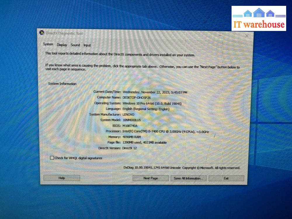 ~ Lenovo V520S-08IKL SFF Desktop Core i5-7400 3.0GHz 4GB RAM 500GB HDD Windows10