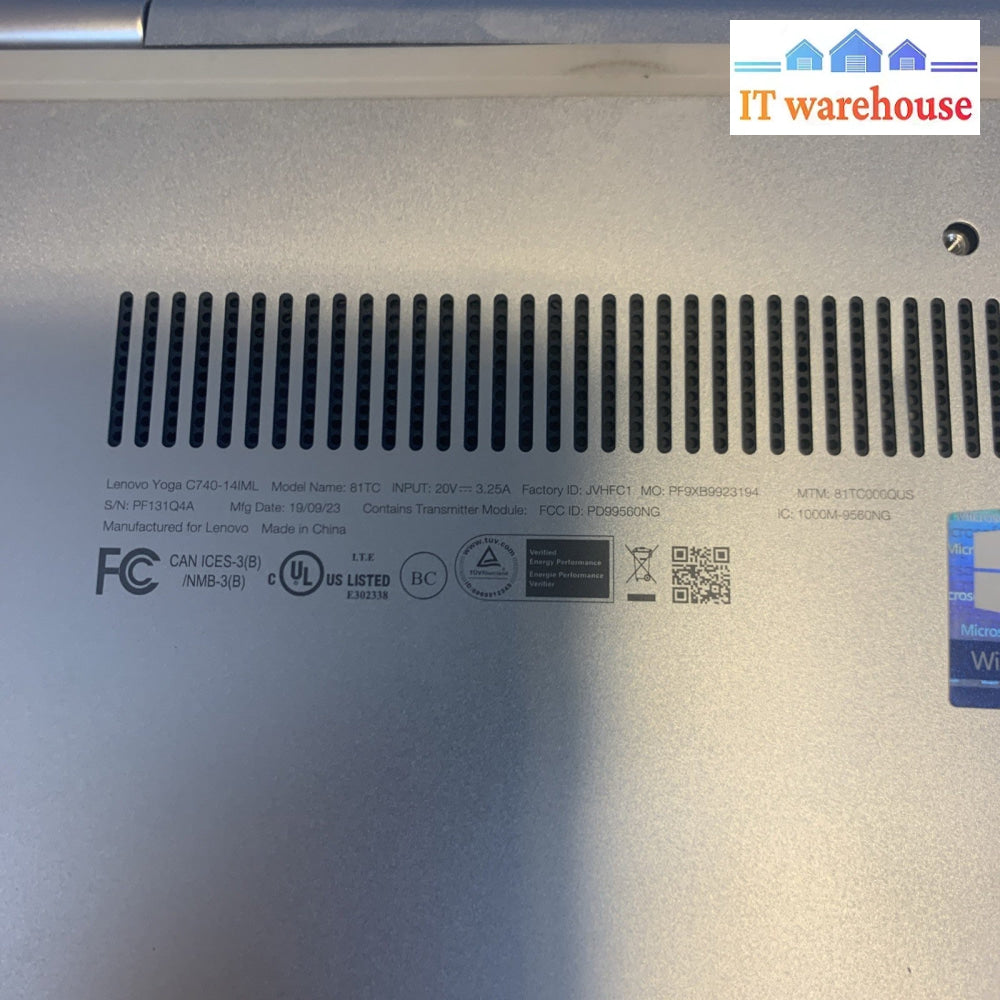 Lenovo Yoga C740-14IML i7-Gen 10 Laptop As Is