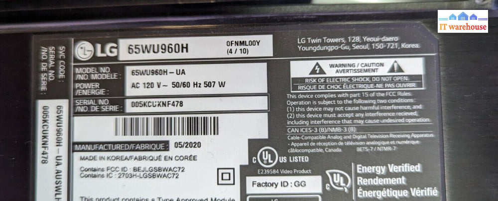 - Lg 65’ Tv 65Wu960H Main Shield Board 65/77W7 Mgj652183 G005M030Xj