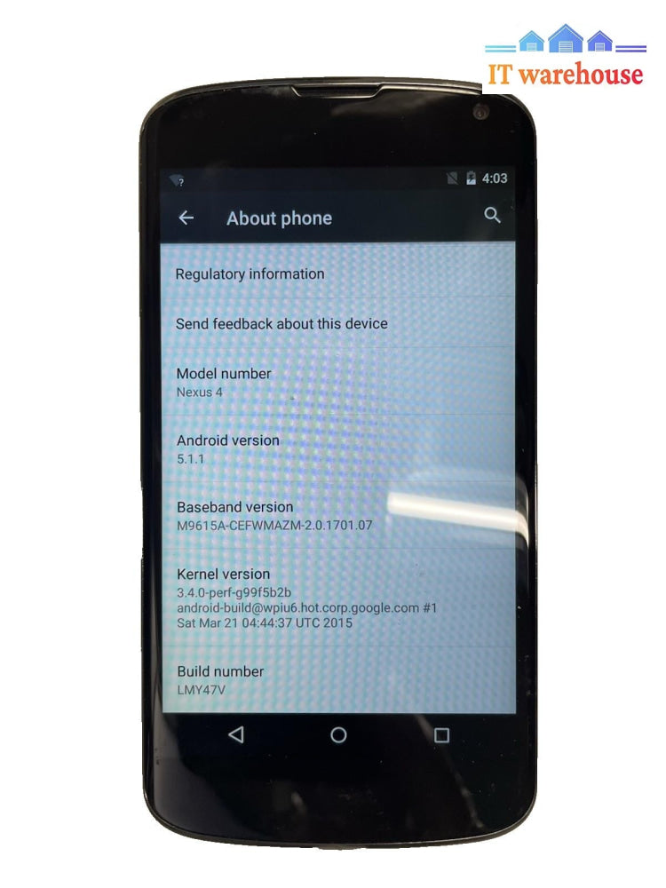 LG   Google Nexus 4 - 16GB - Black (Unlocked) Smartphone Tested  +