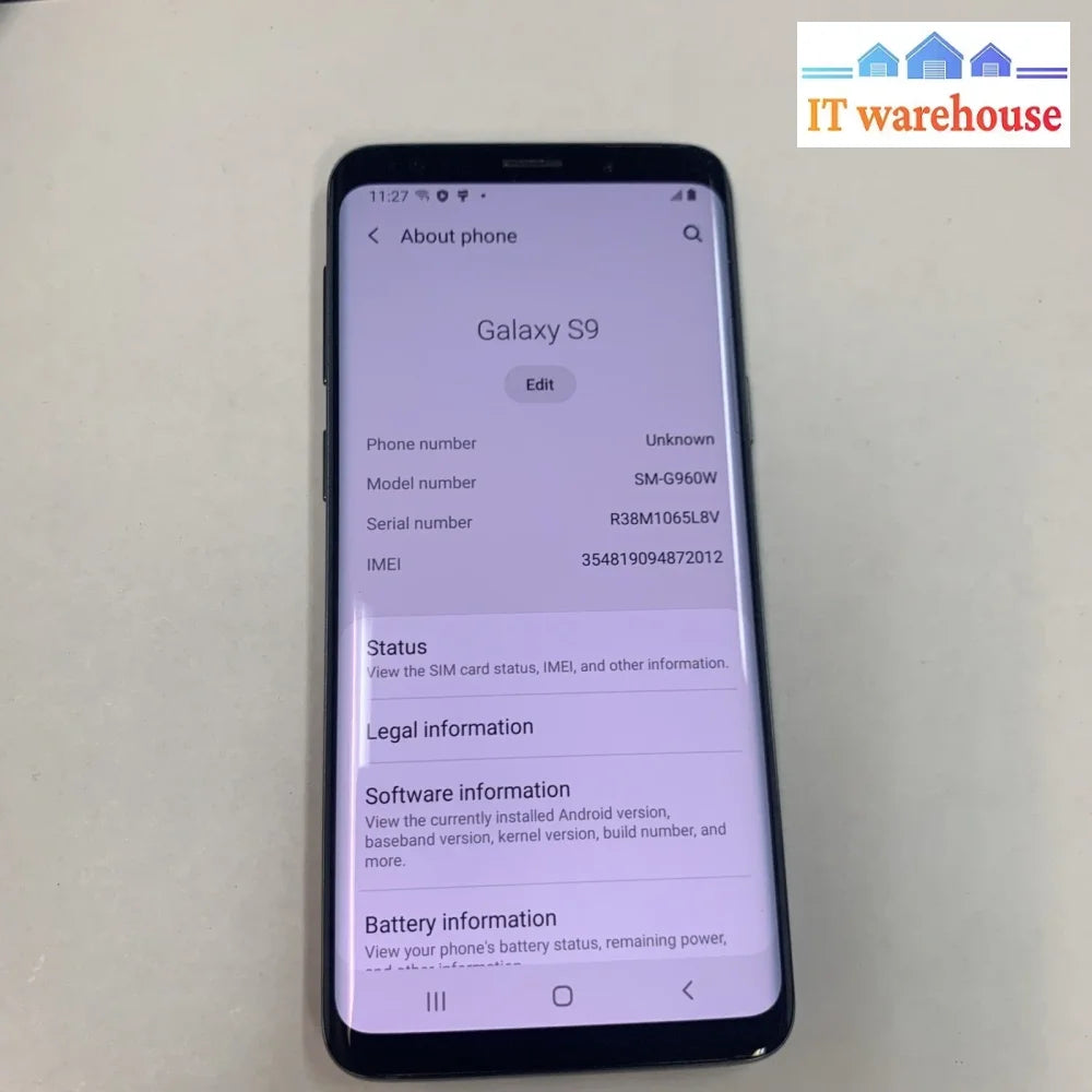 Like New (Carrier: Fido Rogers) Samsung Galaxy S9 SM-G960W 64GB Midnight Black