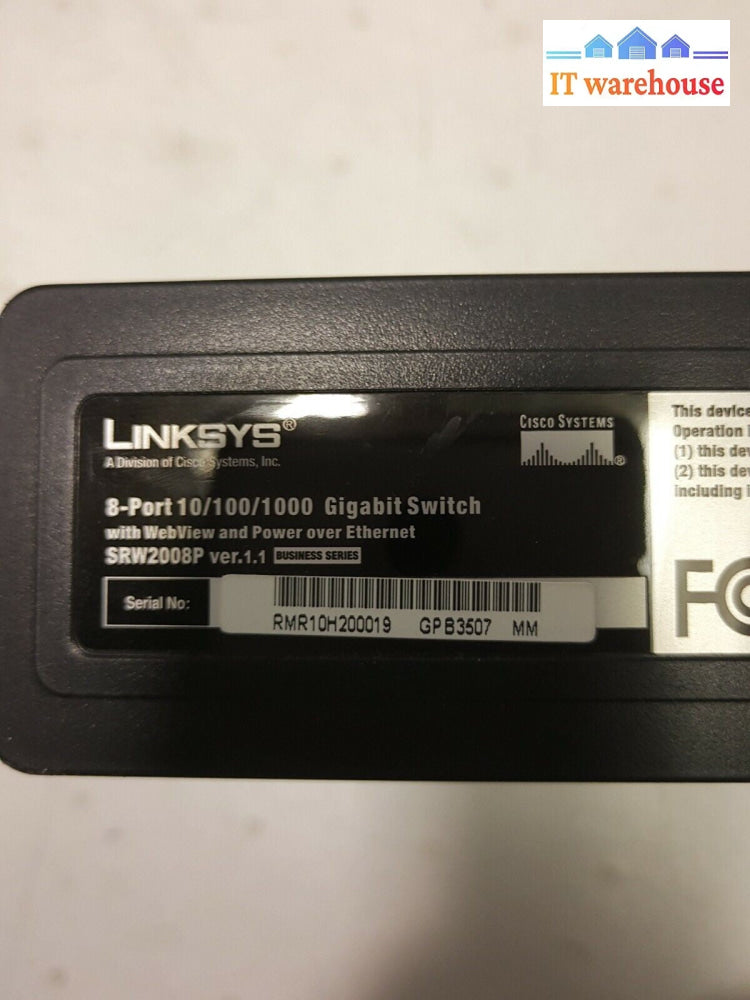 - Linksys SRW2008P Business 8-port 10/100/1000 Gigabit Switch (NO ADAPTER)