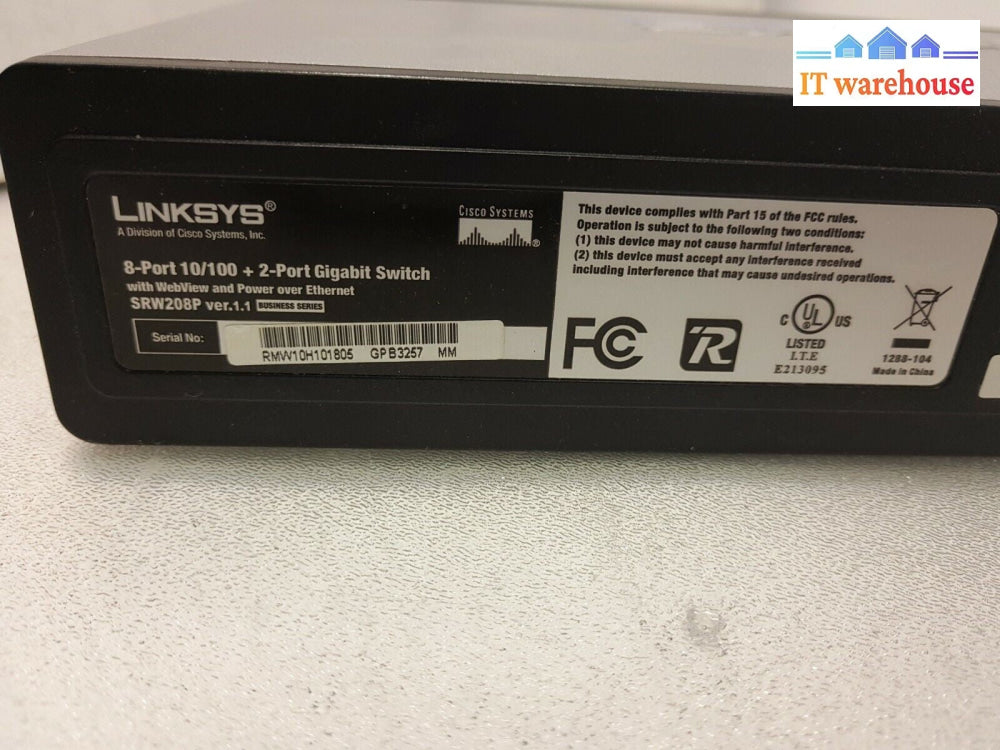 - Linksys SRW208P 8-Port 10/100 + 2 Port Gigabit Switch  (NO ADAPTER)