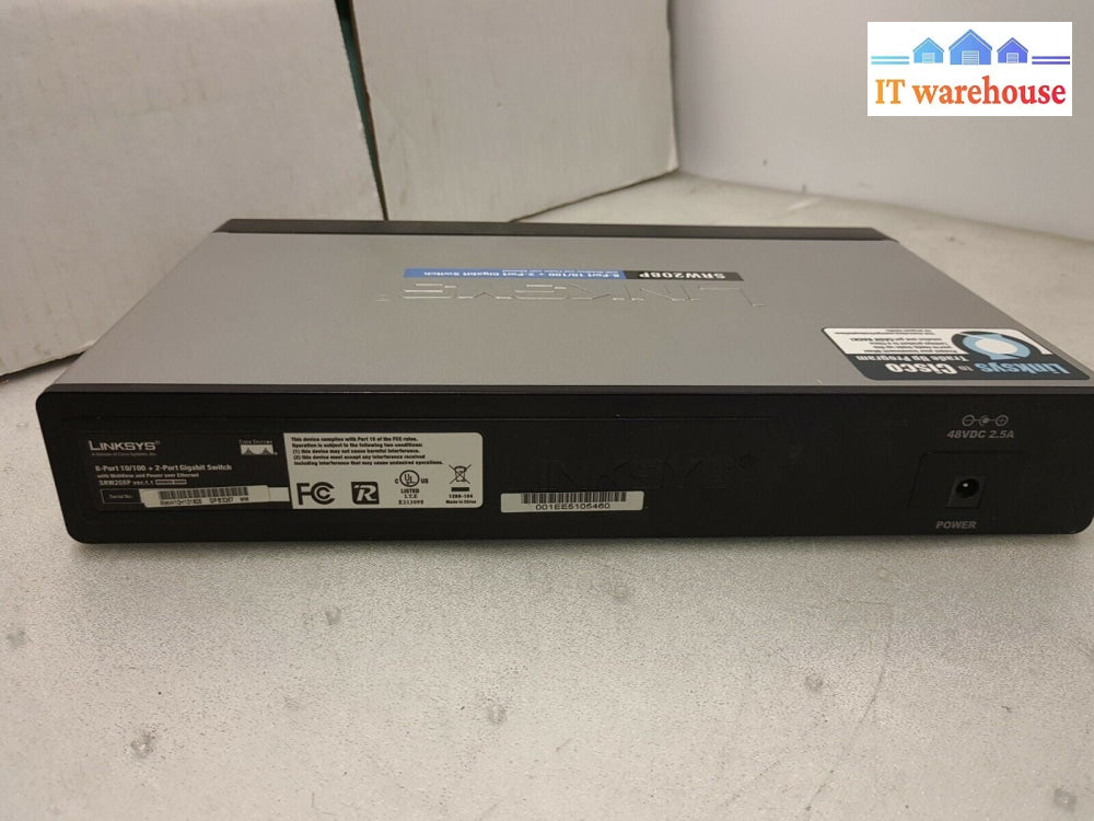 - Linksys SRW208P 8-Port 10/100 + 2 Port Gigabit Switch  (NO ADAPTER)