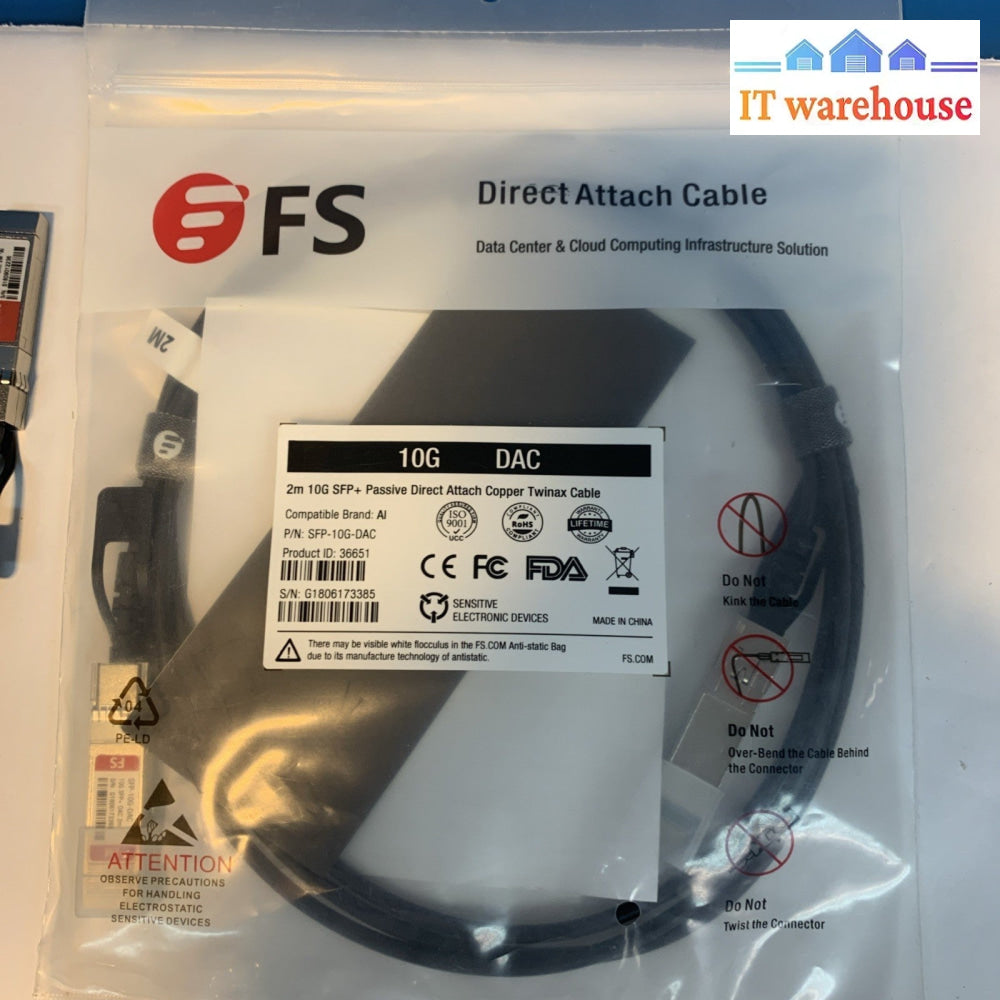 (Lot 2) 2m 10G SFP+ DAC Cable Passive Direct Attach Copper Twinax FS SFP-10G-DAC