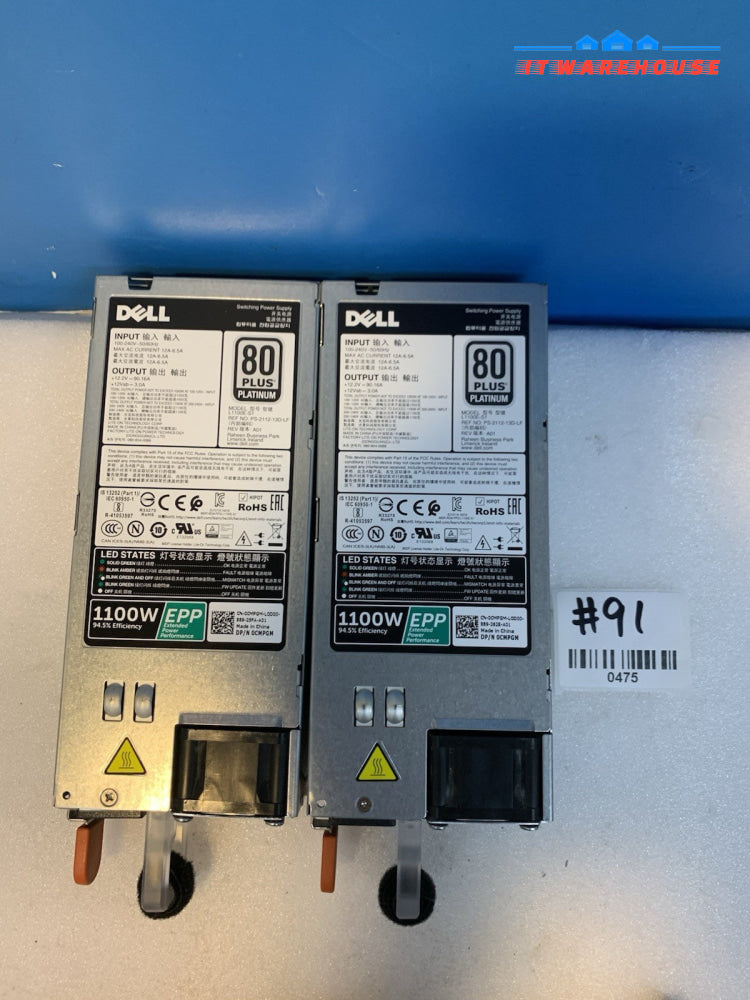 Lot 2 Dell PowerEdge 1100W 80+ Platinum L1100E-S1 Switching Power Supply 0CMPGM