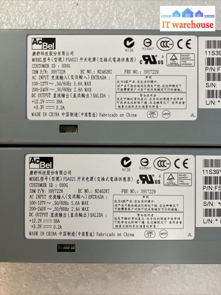 Lot 2x AcBel FSA021-030G IBM Server Power Supply 39Y7228 N24628T 39Y7229 675W ~