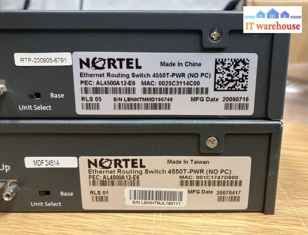 ~ Lot 2x Nortel Avaya 4550T-PWR AL4500A12-E6 48-Port PoE Ethernet Routing Switch