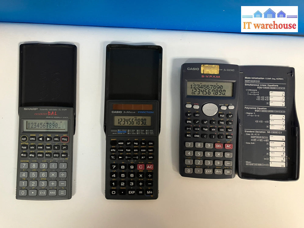 ~ Lot 3 mixed brand calculators Casio fx-260solar, Casio fx-500MS, Sharp EL-510R
