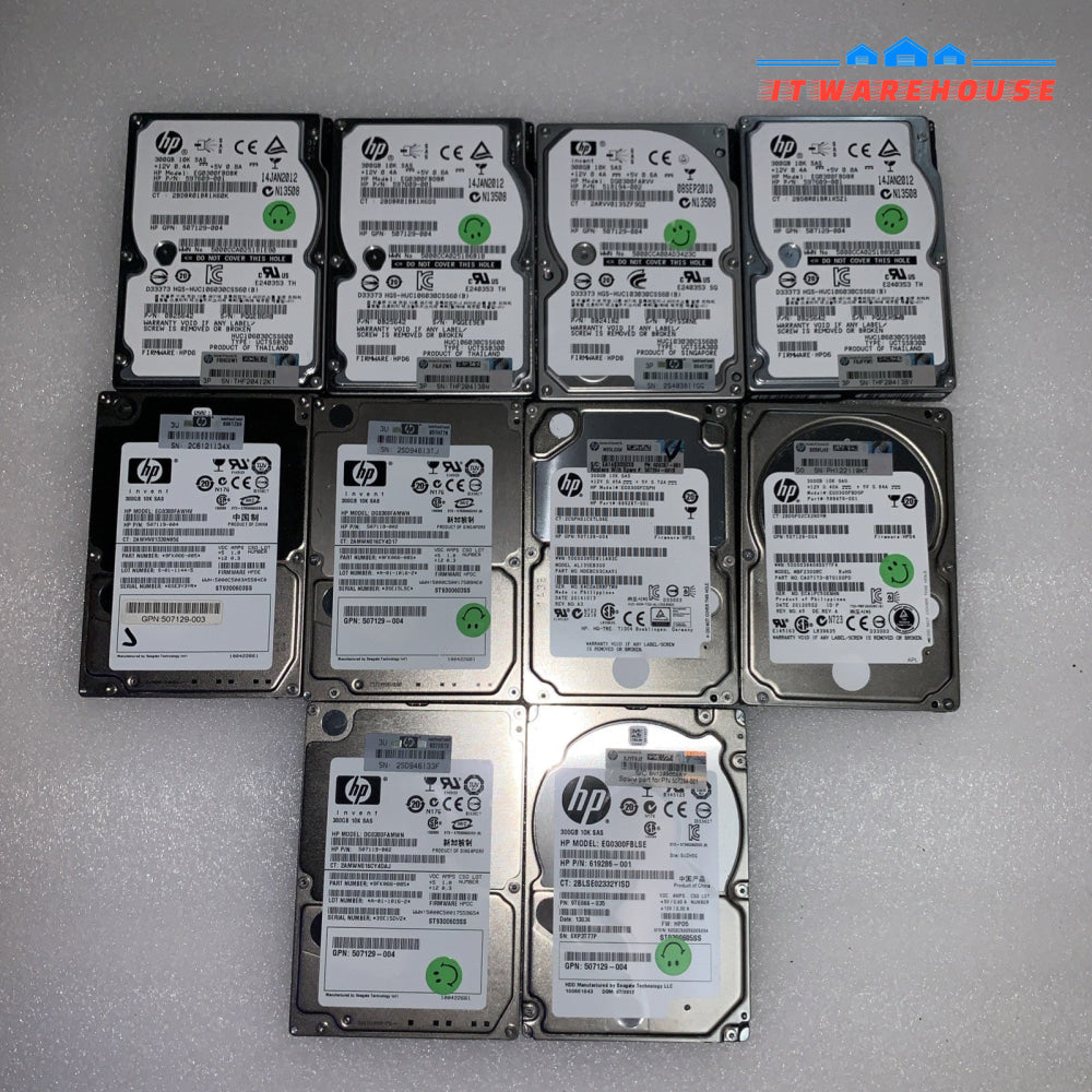Lot of 10 HP 300GB 2.5’’ SAS hard drive (not for desktops or laptops)