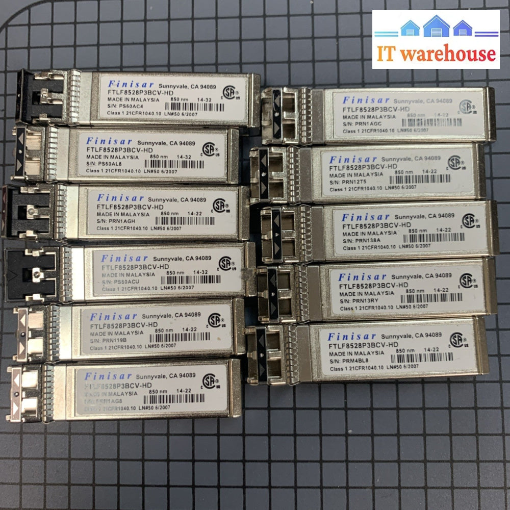 LOT OF 11 FTLF8528P3BCV-HD FINISAR 8G 850NM 150M SW SFP+ OPTICAL TRANSCEIVER