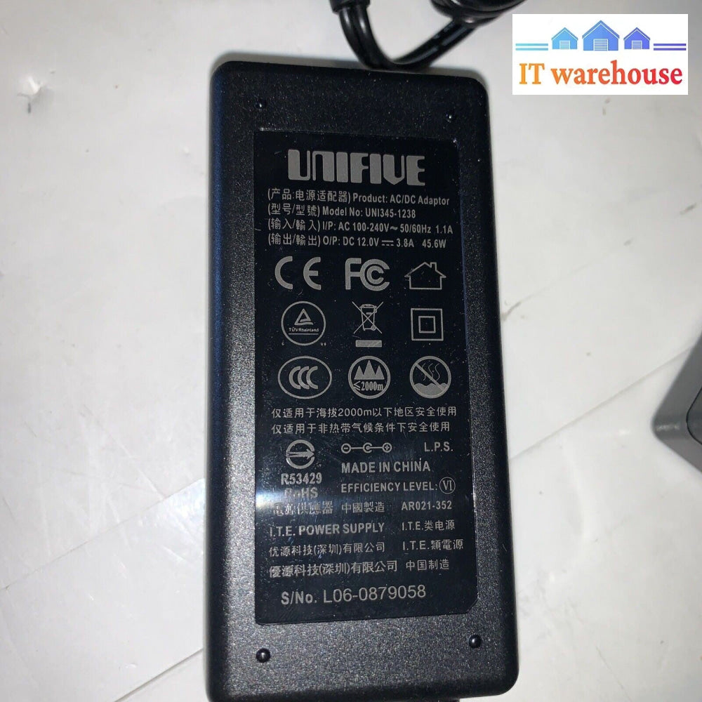 Lot of 12 UNIFIVE UNI345-1230 100-240V AC To DC 12.0v 3.8A 45.6W Power Adapter