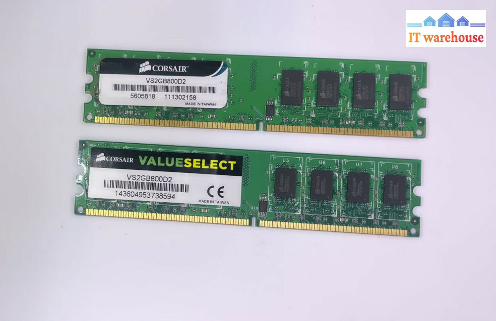Lot of 2  2GB Corsair ValueSelect DDR2 800Mhz CL5 240 Pin PC Memory VS2GB800D2 
