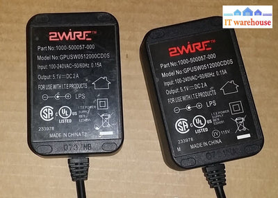 Lot of 2 2Wire 5.1V 2A AC/DC Adapter GPUSW0512000CD0S 1000-500057-000