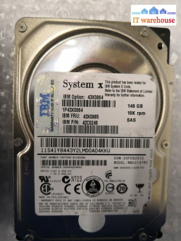 + Lot of 2 43X0865 IBM 42C0249 IBM 146GB 10K 2.5 SAS SFF HARD DRIVE @@@