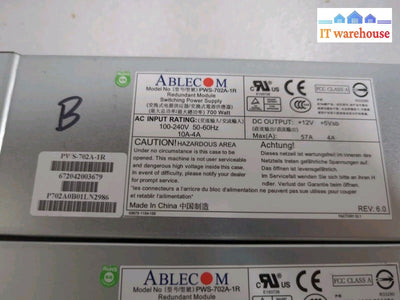 (Lot of 2) Ablecom SUPERMICRO PWS-702A-1R 700W Redundant Switching Power Supply