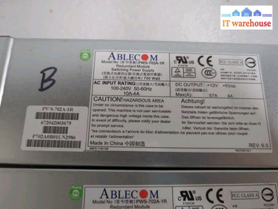 (Lot of 2) Ablecom SUPERMICRO PWS-702A-1R 700W Redundant Switching Power Supply