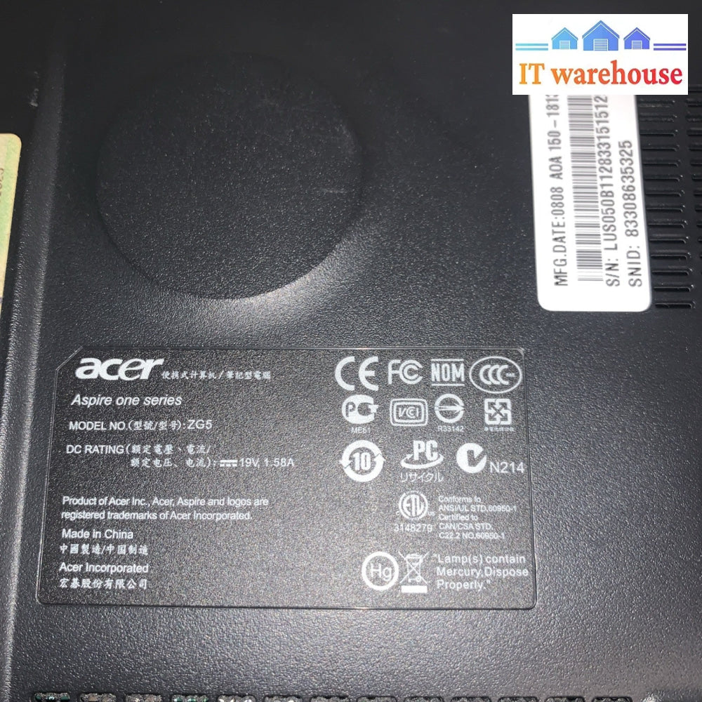 Lot of 2 Acer aspire one 150-1447 ZG5 Intel Atom N270 1.60GHz 1GB RAM 160GB HD