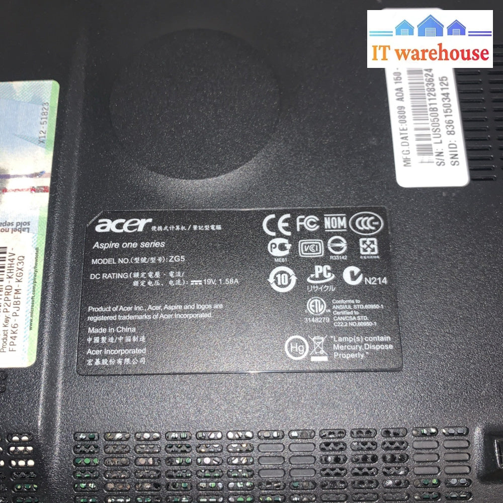 Lot of 2 Acer aspire one 150-1447 ZG5 Intel Atom N270 1.60GHz 1GB RAM 160GB HD