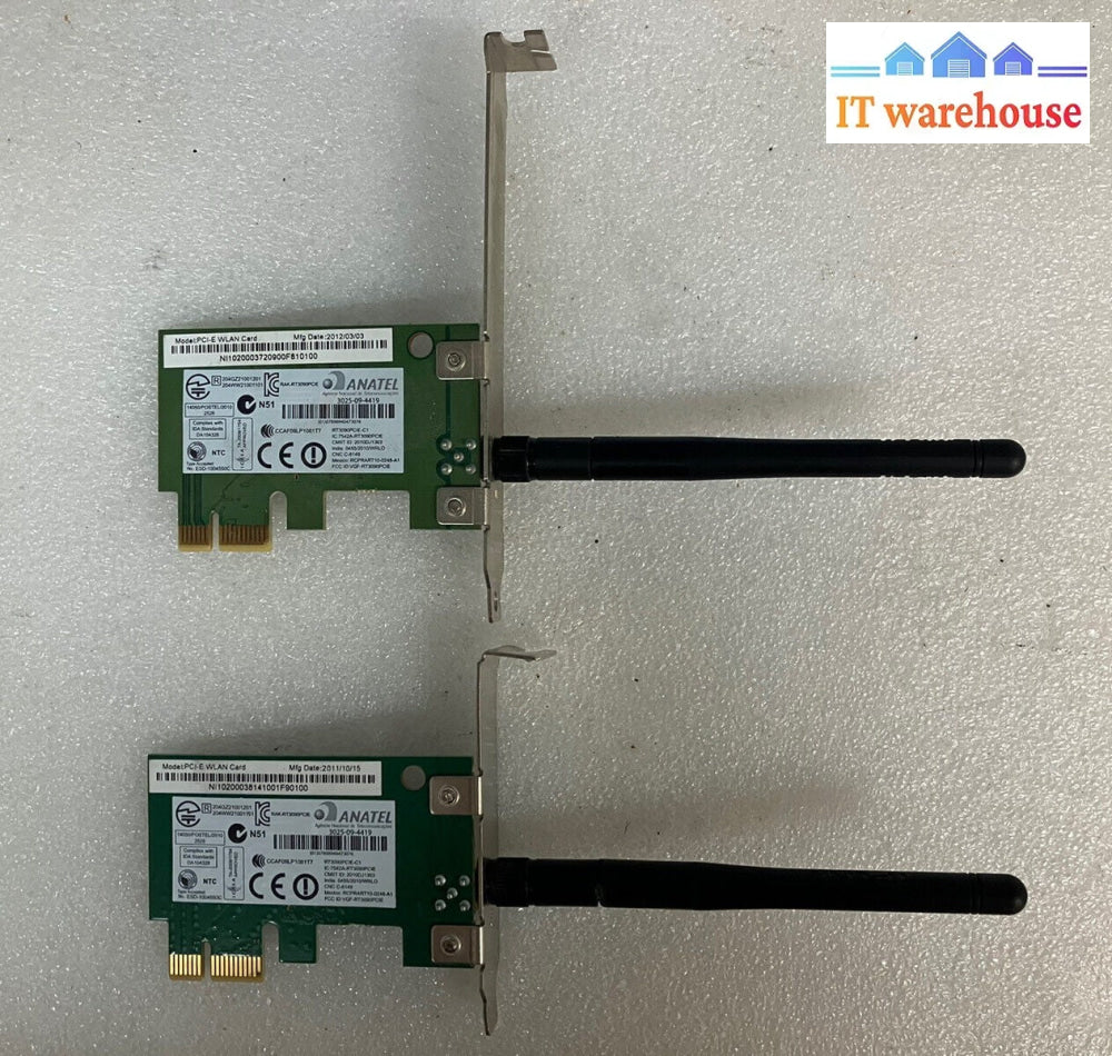 ~ (Lot of 2) ANATEL 3025-09-4419 WN7601R-H1 Desktop Network PCI-e Card W/Antenna