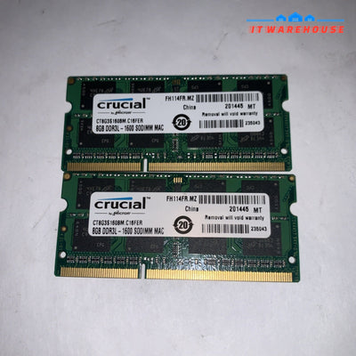 Lot of 2 Apple 🍎MAC Crucial 8GB DDR3L-1600 SODIMM memory RAM