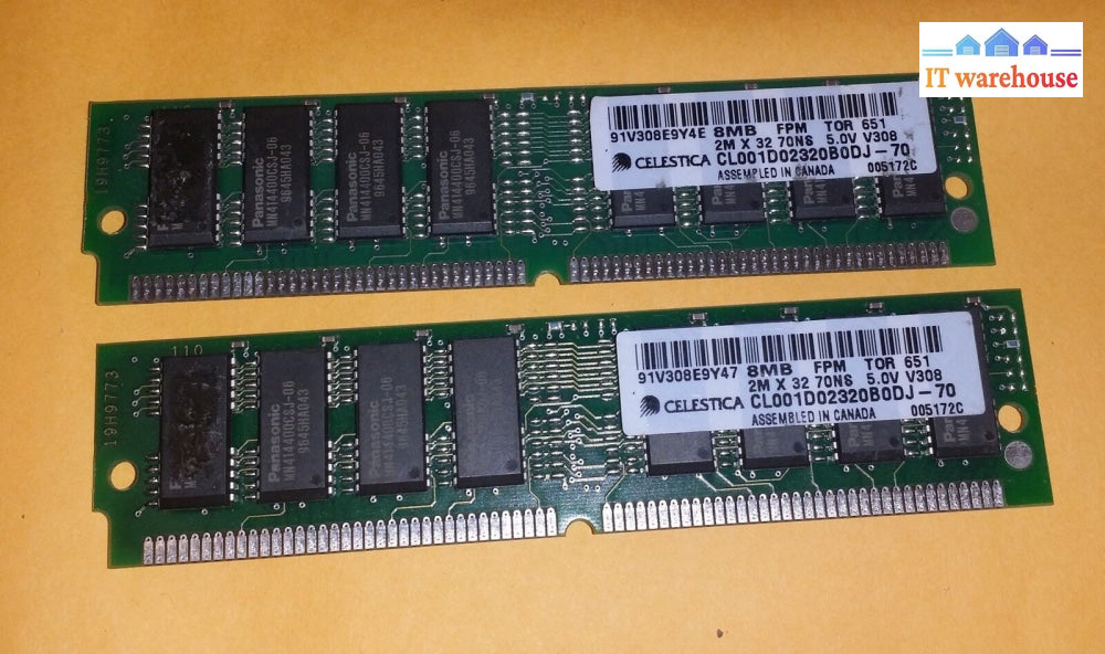 Lot Of 2 Celestica Cl001D02320B0Dj-70 2M X 32 70Ns 5.0V V308 Ram Memory