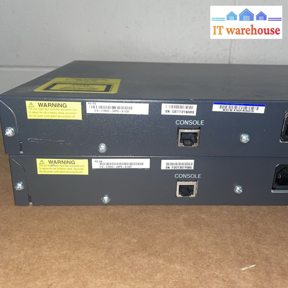 Lot of 2 Cisco WS-C3560-24PS-S 24-Port 10/100/1000 Managed PoE Shift (No ears)