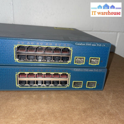 Lot of 2 Cisco WS-C3560-24PS-S 24-Port 10/100/1000 Managed PoE Shift (No ears)