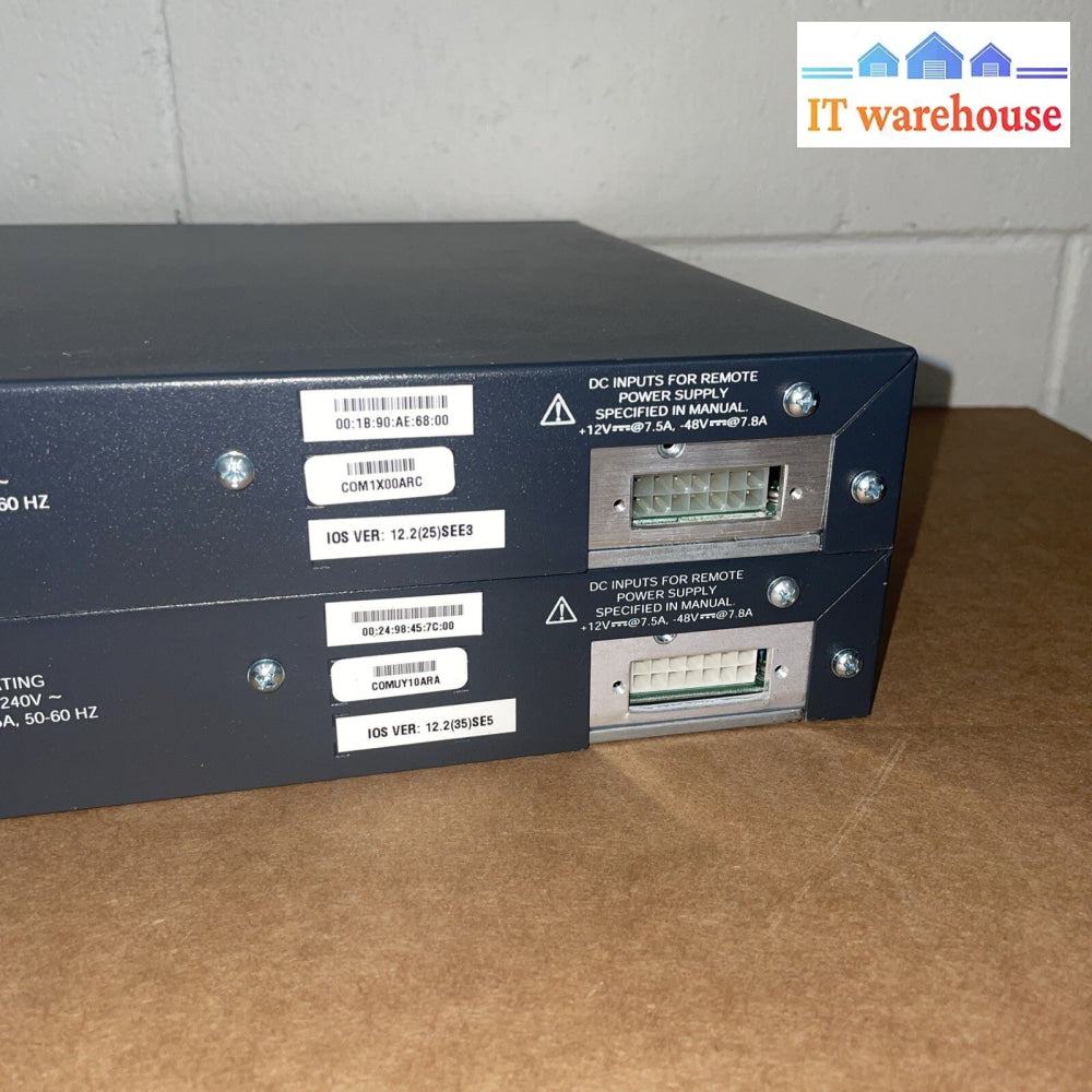 Lot of 2 Cisco WS-C3560-24PS-S 24-Port 10/100/1000 Managed PoE Shift (No ears)