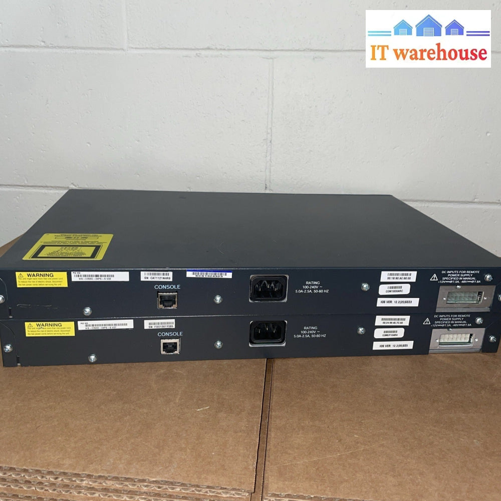 Lot of 2 Cisco WS-C3560-24PS-S 24-Port 10/100/1000 Managed PoE Shift (No ears)