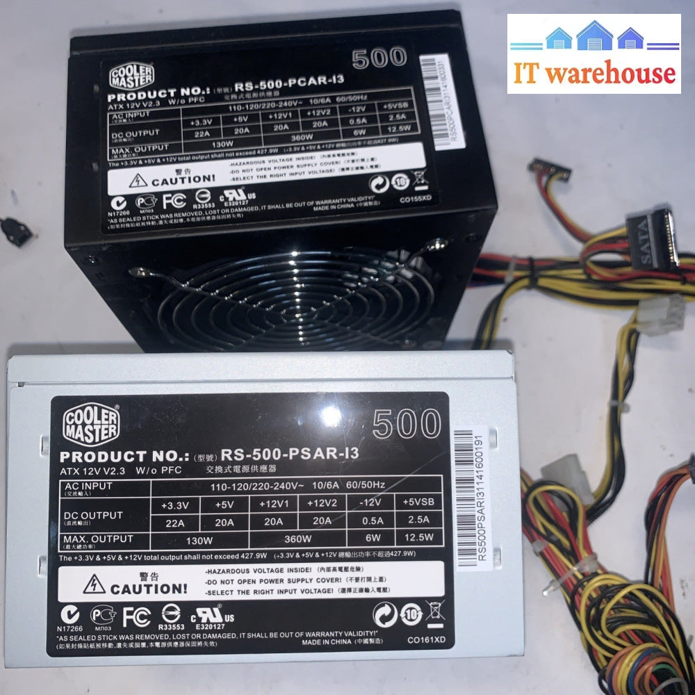 Lot of 2 Cooler Master RS-500-PSAR-I3 500W ATX Power Supplies Tested