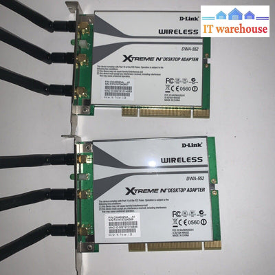 (Lot of 2) D-Link DWA-552 Xtreme-N Wireless PCI Desktop Adapter With Antenna