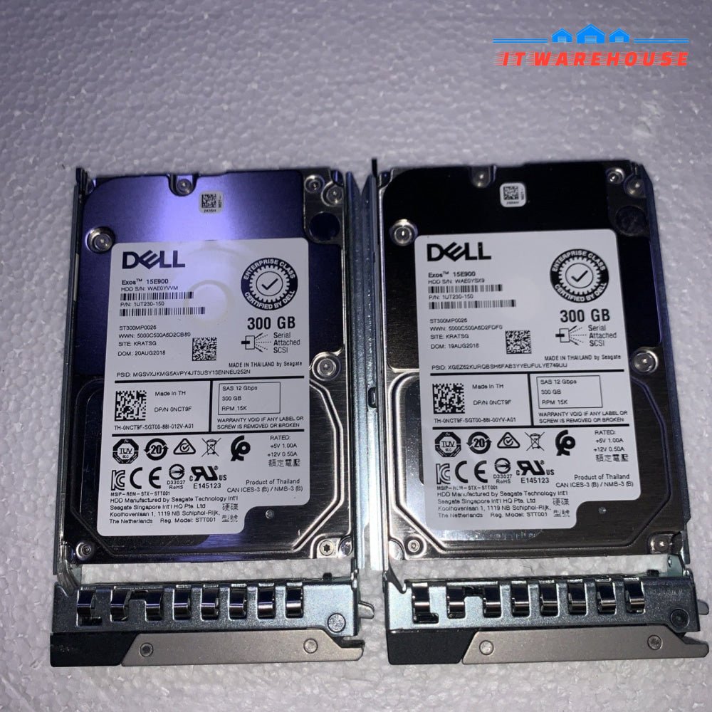 Lot of 2 Dell 300GB 15K 12Gb SAS 2.5” HD ST300MP0006 Exos 15E900 w/ Tray DXD9H