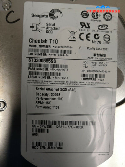 + Lot of 2 Dell FW956 Seagate Cheetah T10 300GB 15K RPM SAS 3.5" HDD ST3300555SS