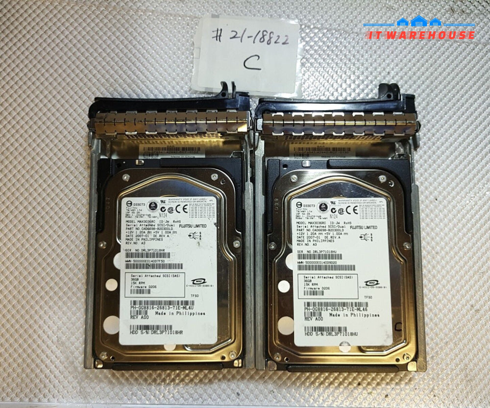 - lot of 2 Dell G8816 36GB SAS 15K 3GBPS 3.5" Hard Drive MAX3036RC w/Caddy @@@