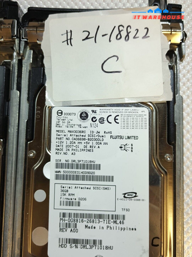 - lot of 2 Dell G8816 36GB SAS 15K 3GBPS 3.5" Hard Drive MAX3036RC w/Caddy @@@
