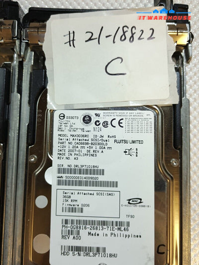 - lot of 2 Dell G8816 36GB SAS 15K 3GBPS 3.5" Hard Drive MAX3036RC w/Caddy @@@