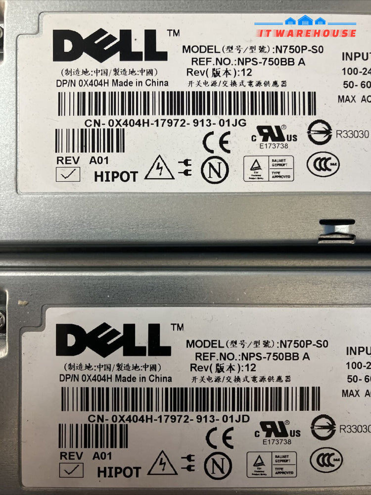 (Lot of 2)   Dell PowerEdge 2950 0X404H / N750P-S0 NPS-750BB 750W Power Supply ~