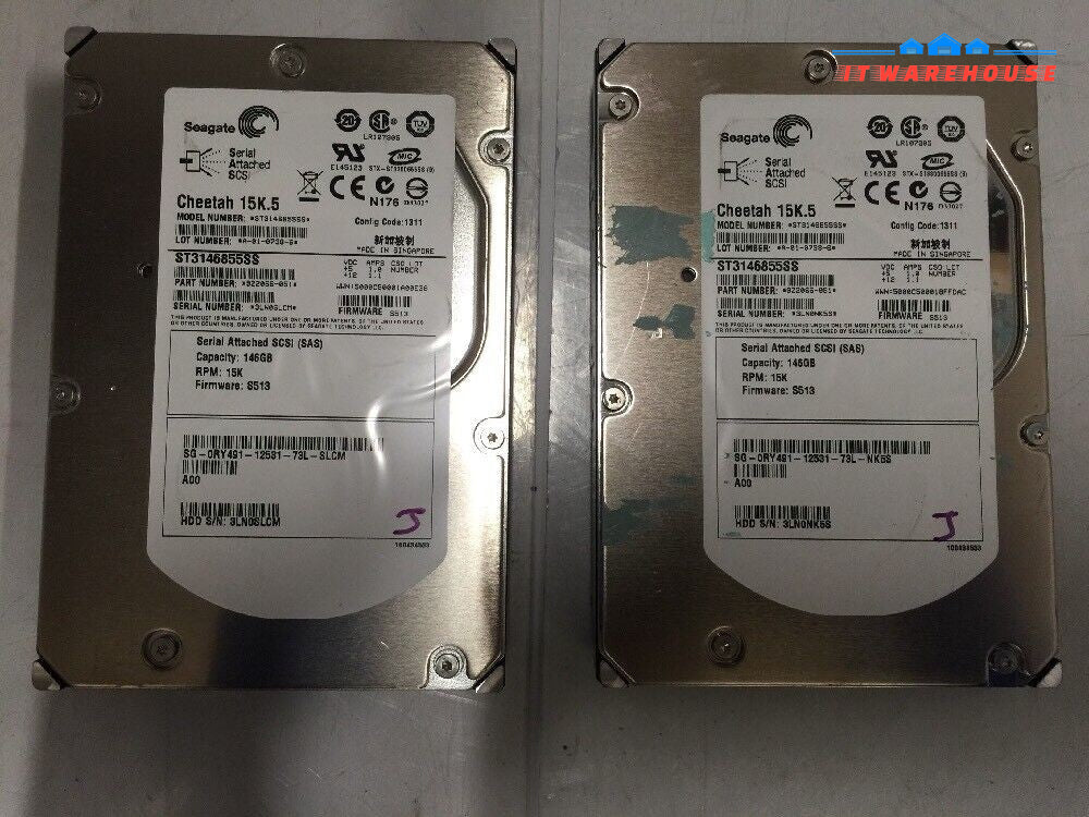-  LOT OF 2 DELL RY491/ST3146855SS/9Z2066-051 146GB 15K 3.5" SAS HARD DRIVE @@@