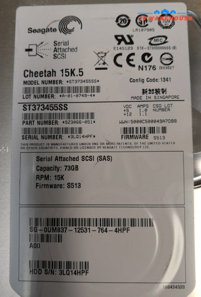 LOT OF 2 DELL UM837 SEAGATE ST373455SS 73GB 15K 3.5" SAS HARD DRIVES 9Z3066 @@