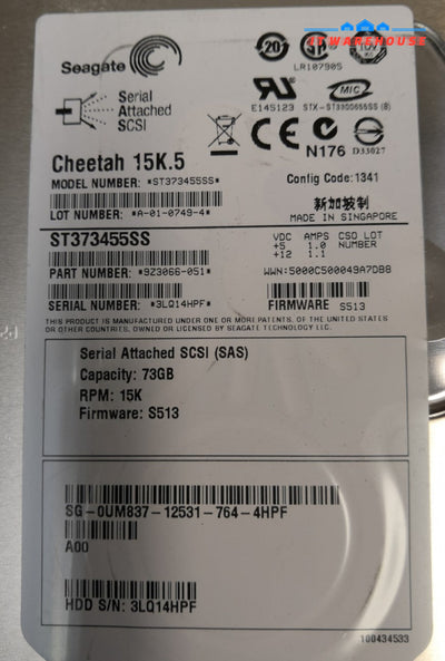 LOT OF 2 DELL UM837 SEAGATE ST373455SS 73GB 15K 3.5" SAS HARD DRIVES 9Z3066 @@