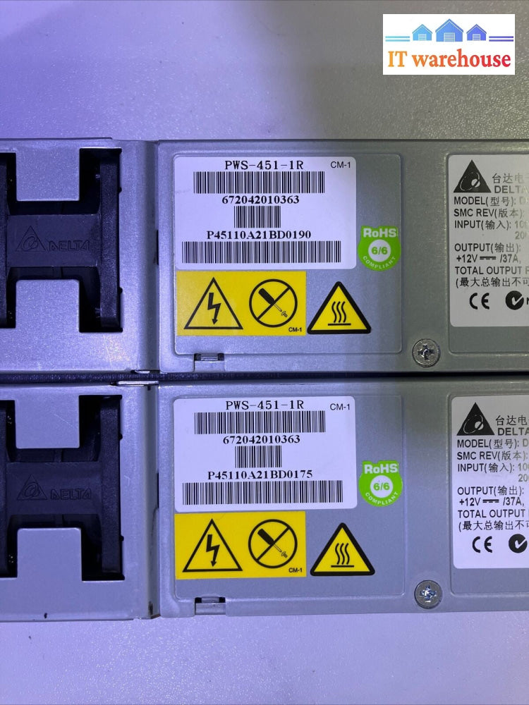 (Lot Of 2) DELTA ELECTRONICS PWS-451-1R DPS-450KB 12V/37A 450W POWER SUPPLY ~