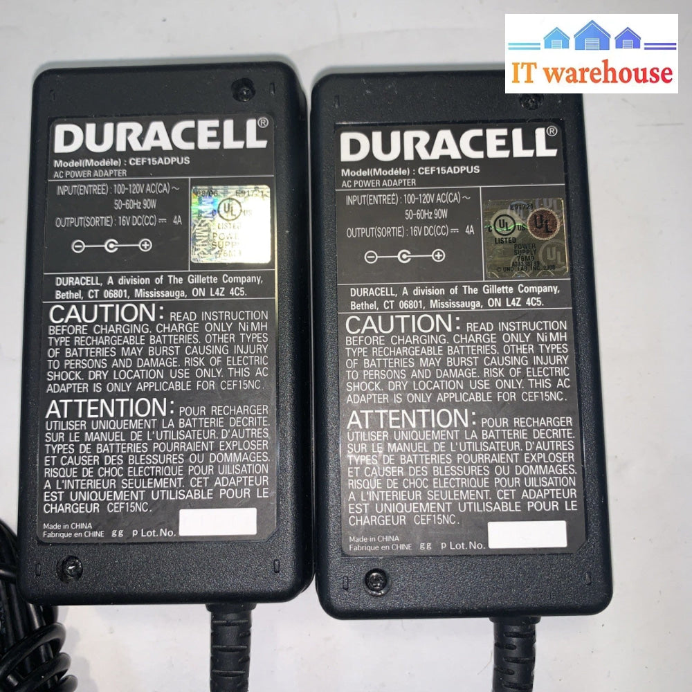 Lot of 2 Duracell Power Supply Adapter Charger Output 16 V For A 400 Mma + cords