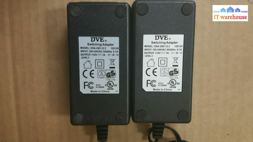 Lot of 2 DVE Switching Adapter <Input 100-240V 0.7A> 12V 1A output @@@
