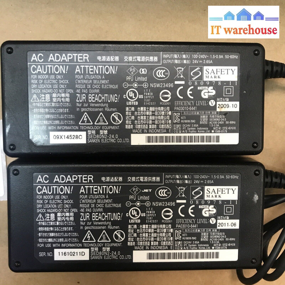 Lot Of 2 Fujitsu Sanken Power Supply Ac Adapter Charger Sed80N2-24.0 24V 2.65A