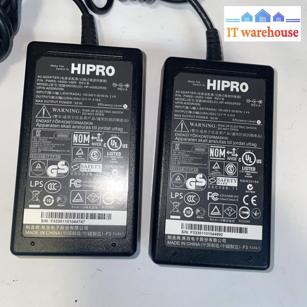 lot of 2 Hipro PWRS-14000-148R REV:B ac adapter