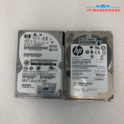 Lot of 2 HP 300GB 10K SAS 2.5’’ server hard drives （1000 days remaining life）