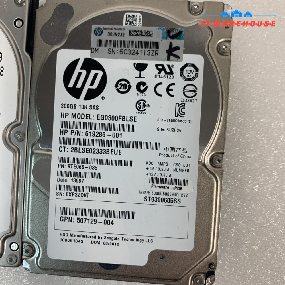 Lot of 2 HP 300GB 10K SAS 2.5’’ server hard drives （1000 days remaining life）