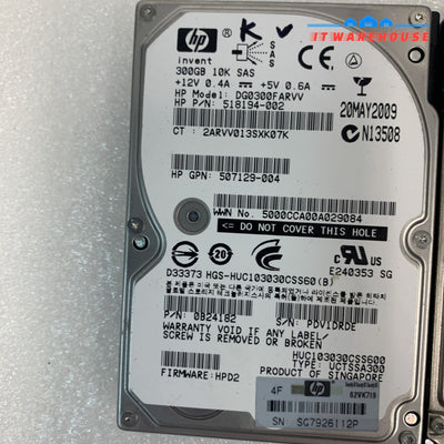 Lot of 2 HP 300GB 10K SAS 2.5’’ server hard drives （1000 days remaining life）