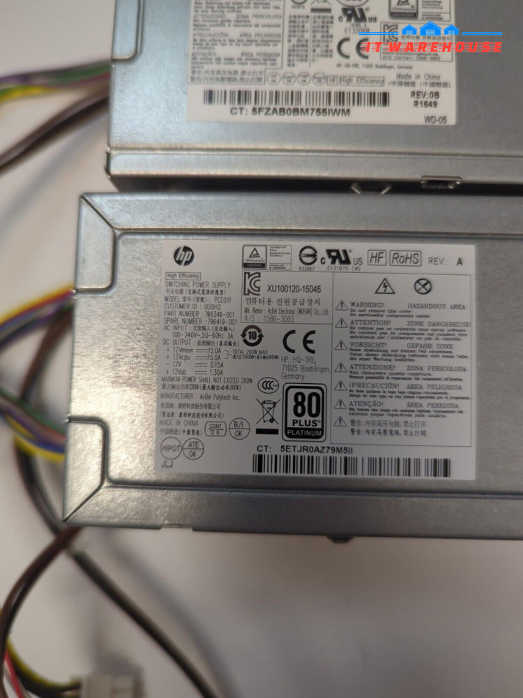 Lot Of 2 HP EliteDesk 800 G2/ 600 G2/ 200W Power Supply 901912-004 796419-001 -